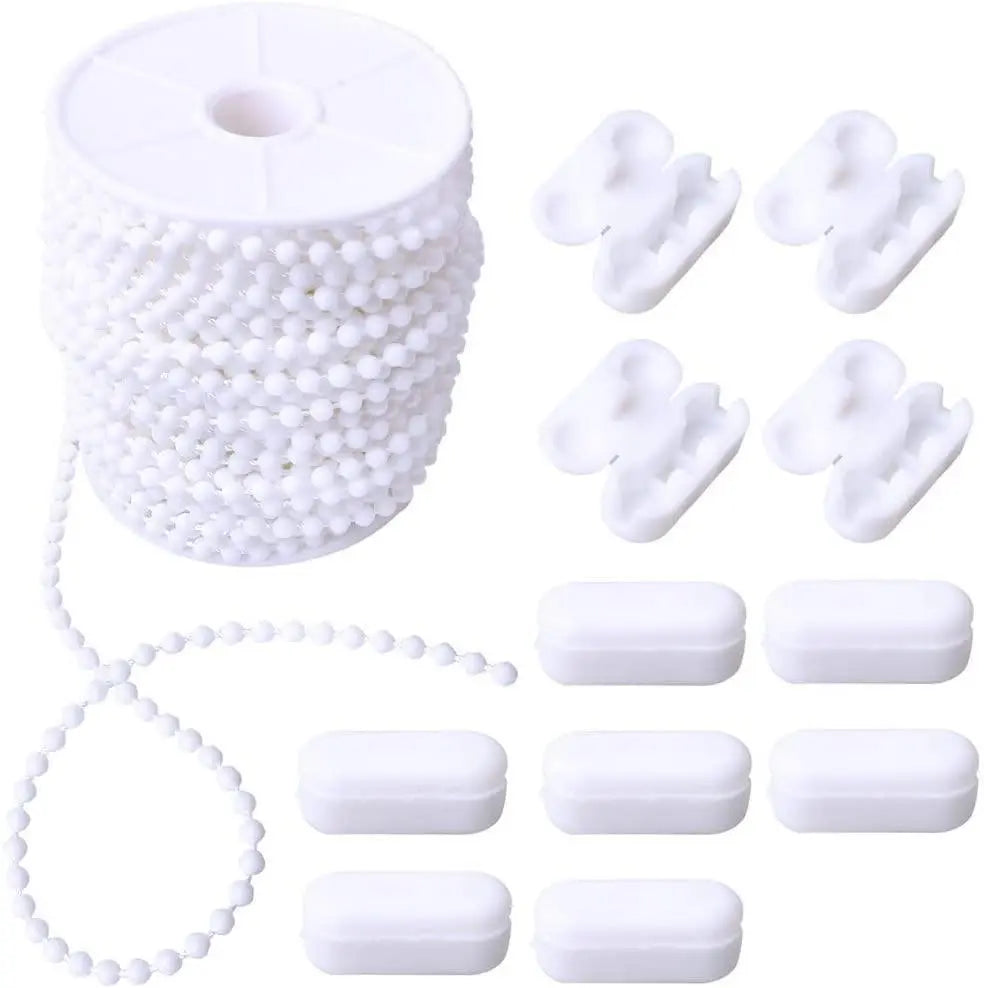 60 Pcs White 4mm Ball Chain Connectors | ABS Plastic Blind Cord Repair Clips For Roller, Roman, Vertical Blinds